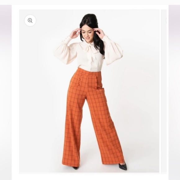 Unique Vintage Pants - Unique vintage orange plaid wide leg pants Size XS